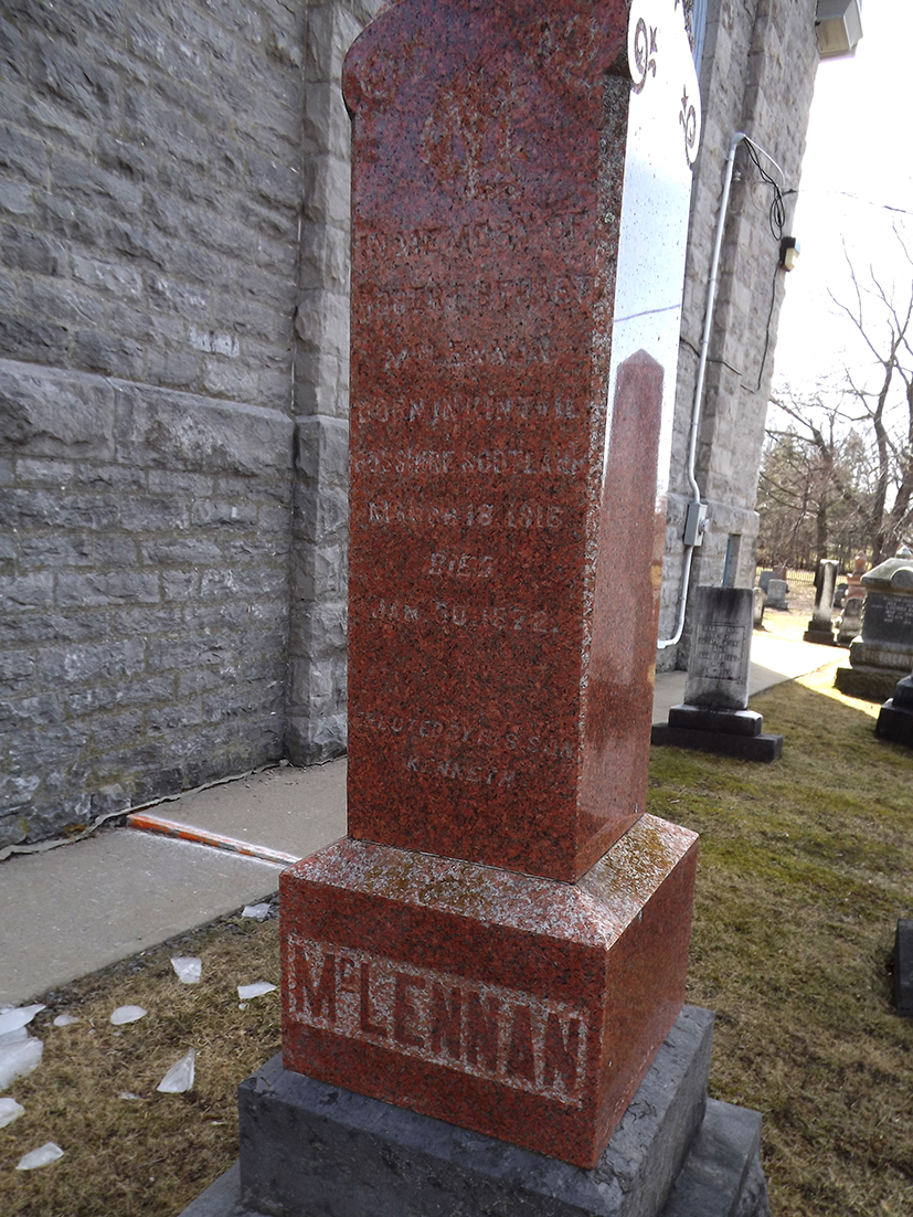 Photo of headstones/Robert McLennan d1872 hdstn Martintown St Andrew chyd ON